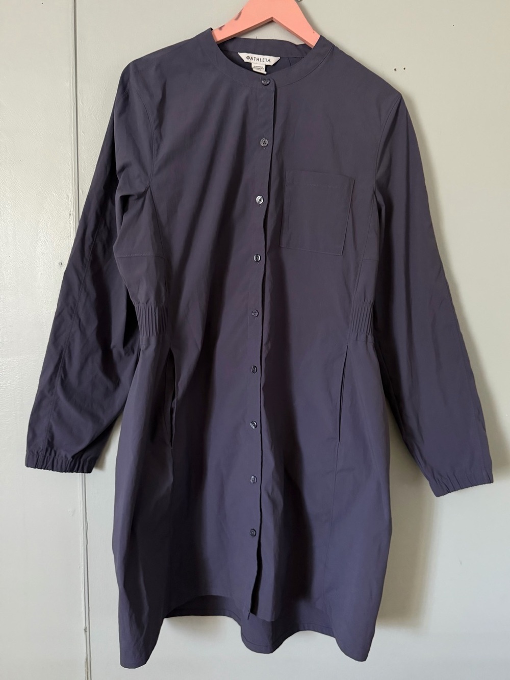 Athleta Navy Button-Front Tunic Trench Coat